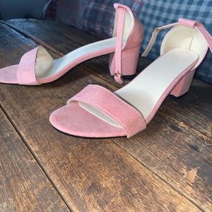 Pink Faux Suede heeled sandals